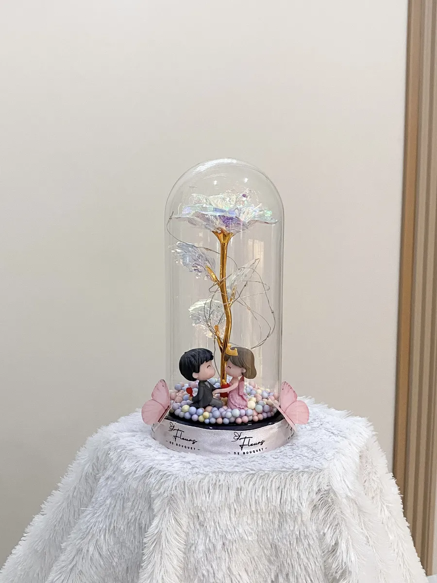 Glass Rose Couple | Glass Dome