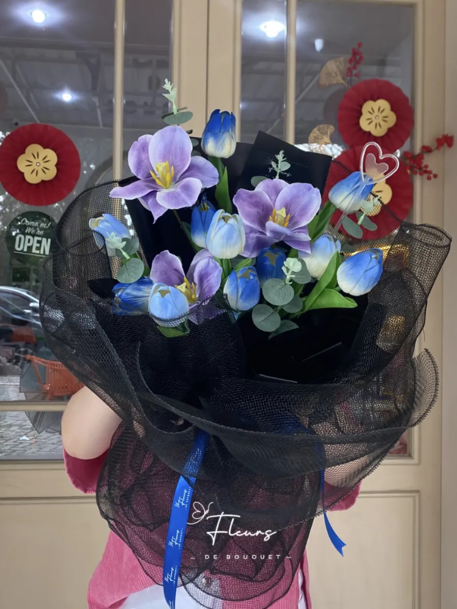 Blue tulips bloom bouquet