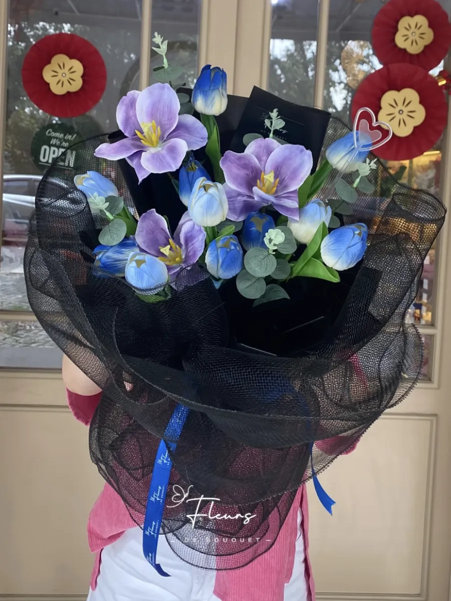 Blue tulips bloom bouquet